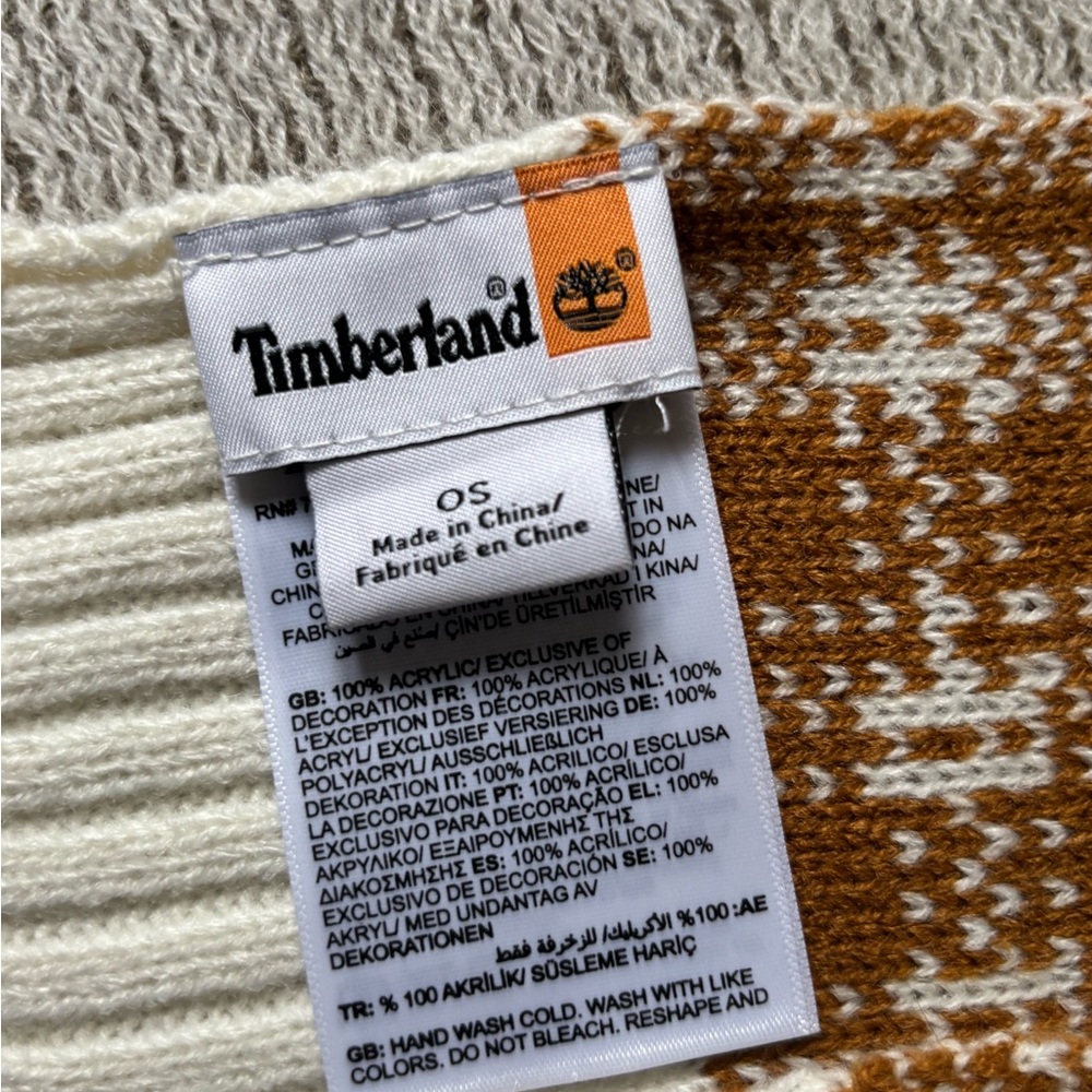 Timberland Unisex Camel & White Plaid Knit Sweater Scarf - Picture 2 of 3